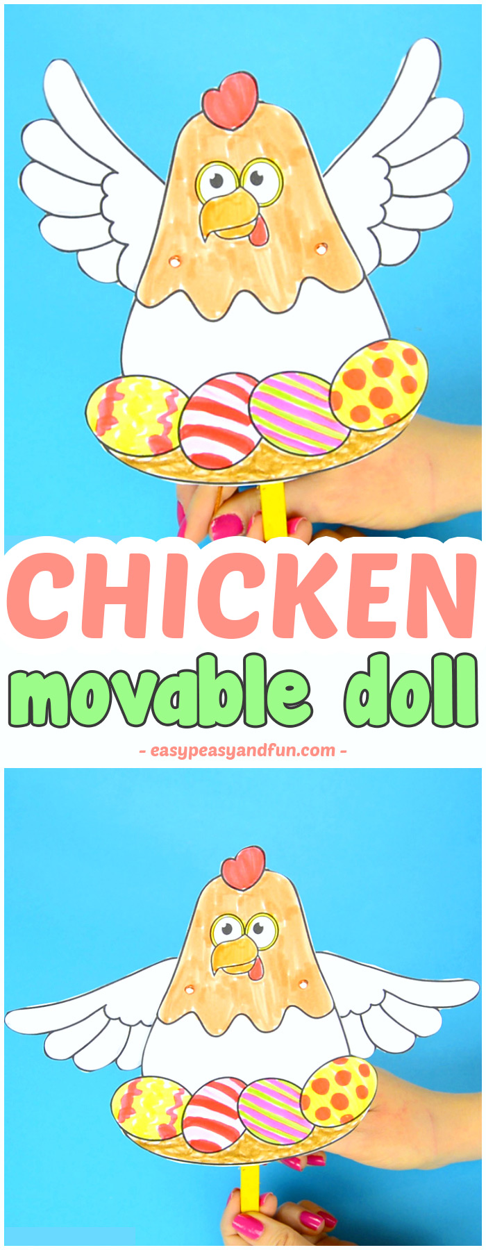 Movable Chicken Paper Doll Fun Easter Craft for Kids #craftsforkids #activitiesforkids #eastercrafts