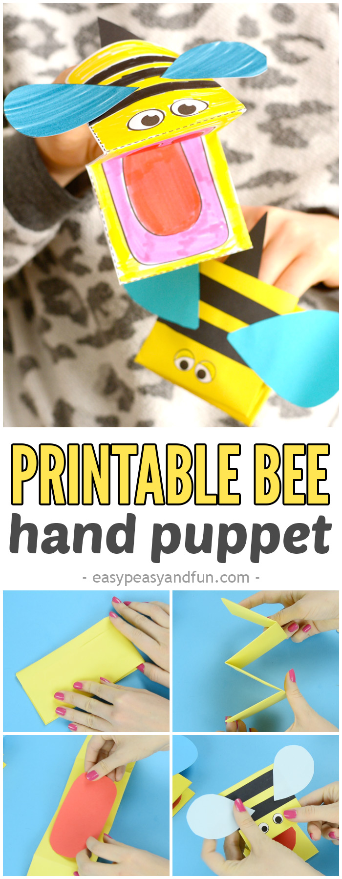 Paper crafts with printable bee puppets to make for children