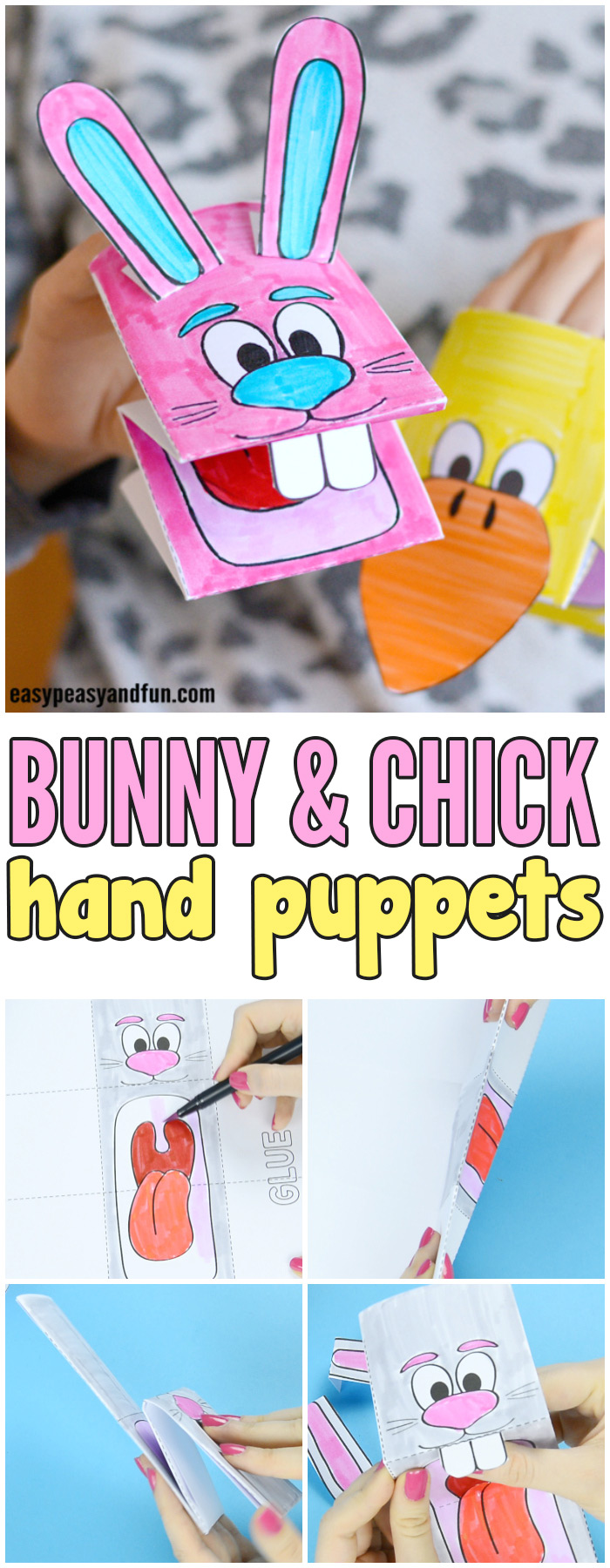 Printable Bunny and Chick Puppets Easter Craft for Kids