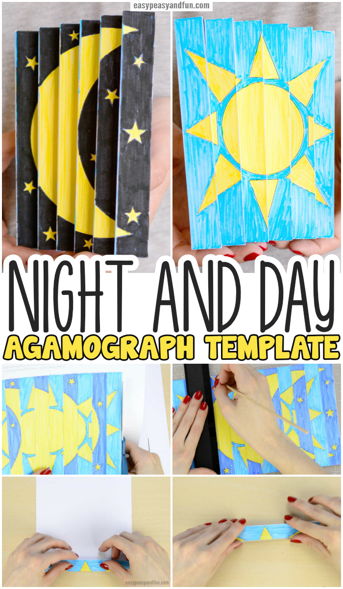 Night and Day Agamograph Template for Kids to Make. Super fun Paper craft idea for kids. #papercraftsforkids #agamographtemplate