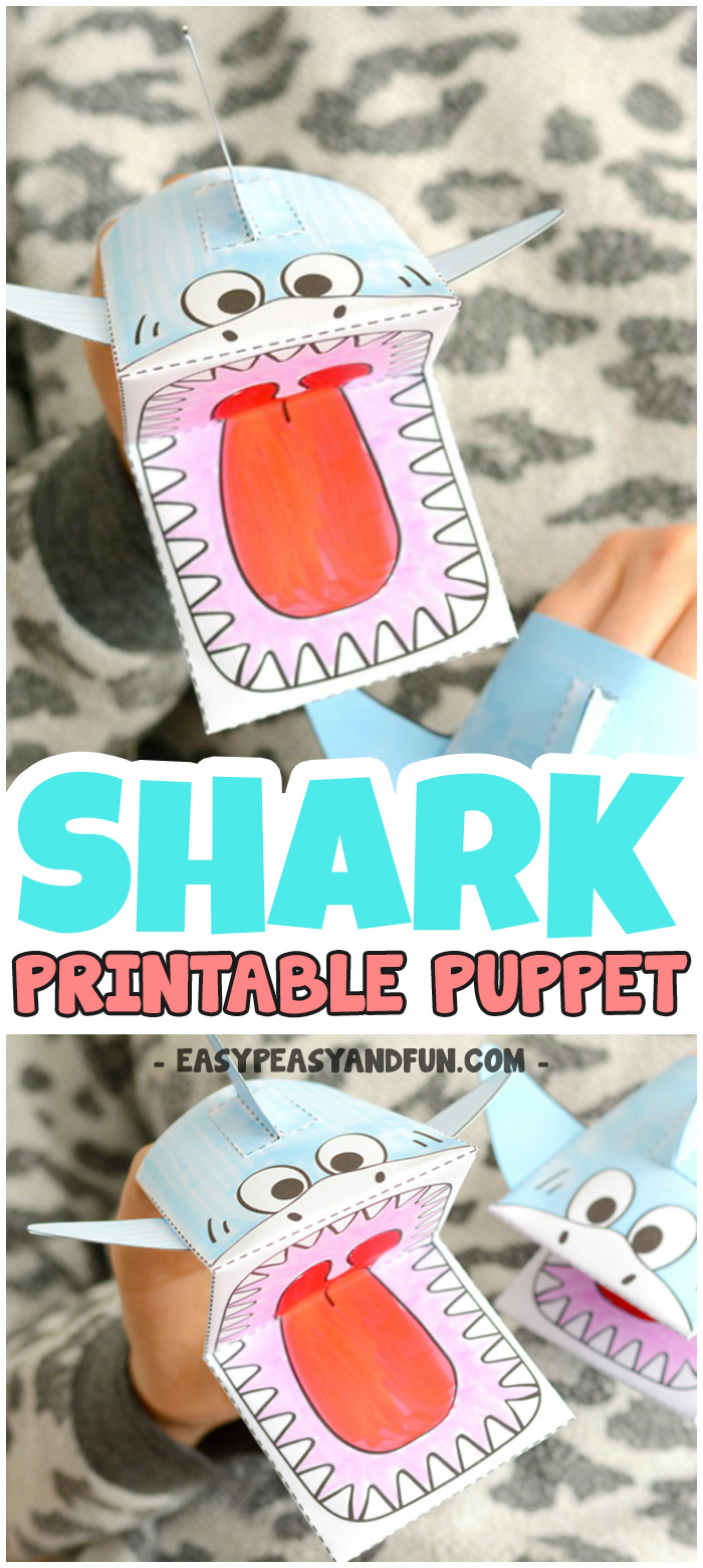 Shark Puppet Printable Template #sharkcrafts #printablecrafts #craftsforkids