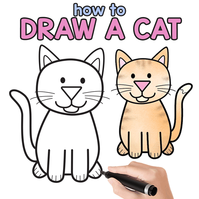 How to Draw a Cat - Step by Step Cat Drawing Instructions (Cute Cartoon  Cat) - Easy Peasy and Fun