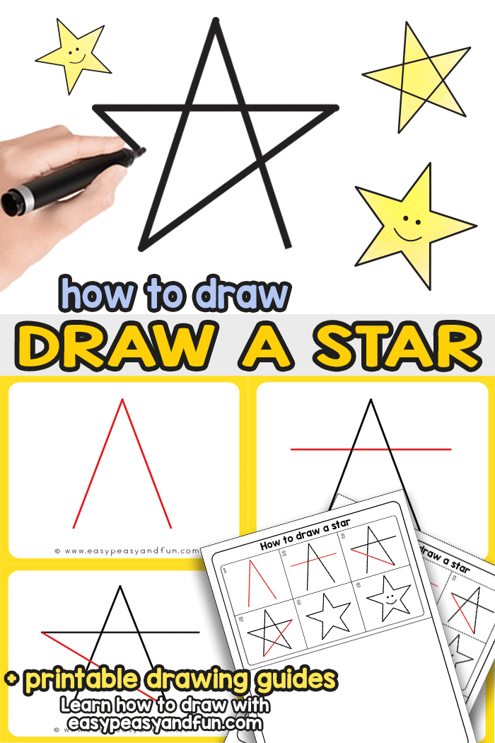 How to Draw a Star - Very easy to follow and step by step star drawing tutorial to draw a perfect star in seconds with printable led drawings.