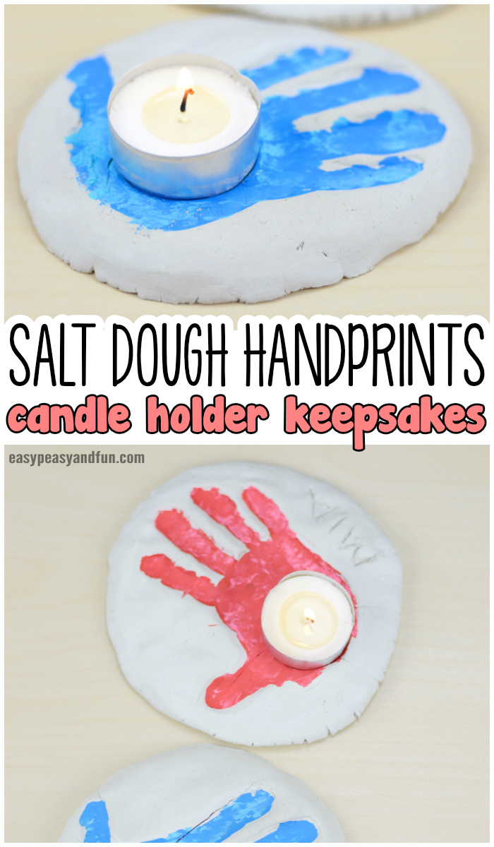 Salt dough handprint candlestick souvenir craft ideas made by children