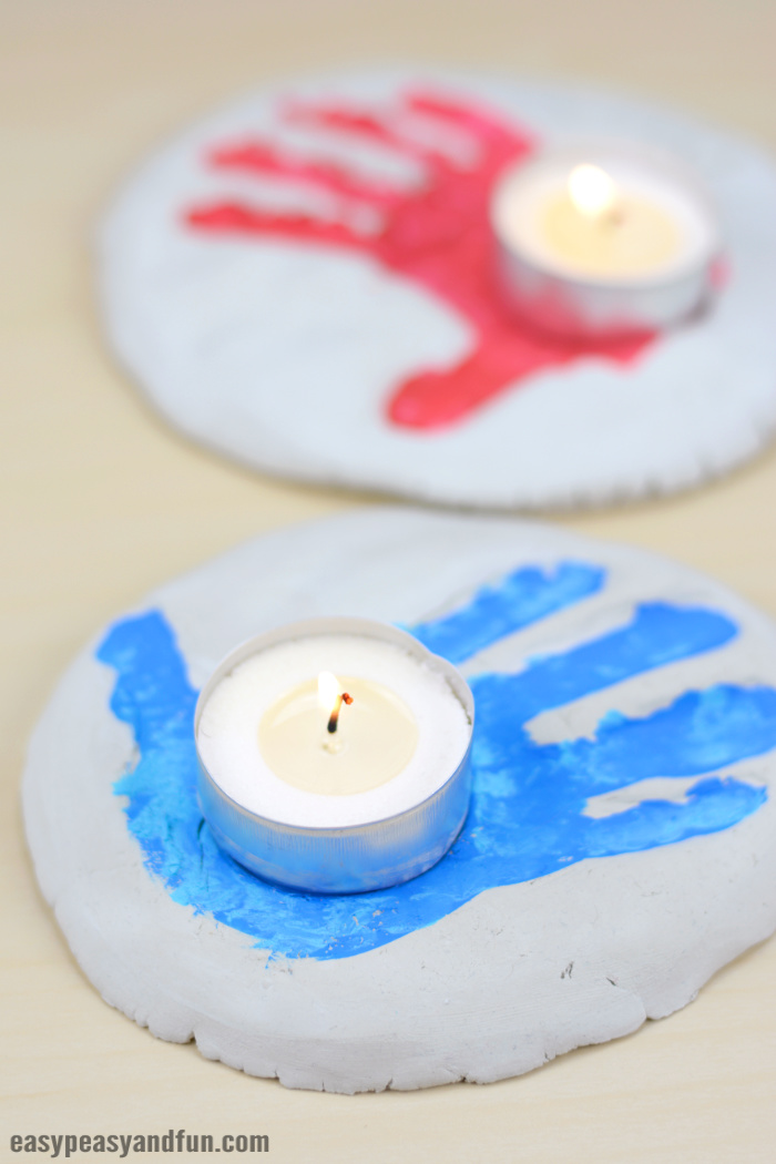 Salt dough handprints Candle holder Souvenir Craft idea