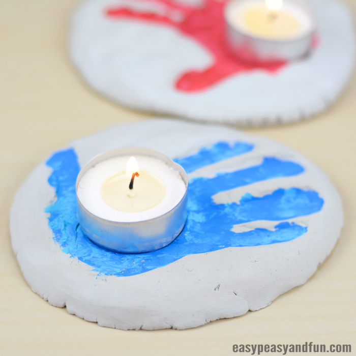 Salt dough handprint candlestick souvenir