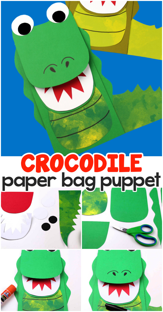 Crocodile Paper Bag Puppet with Template Easy Peasy And Fun