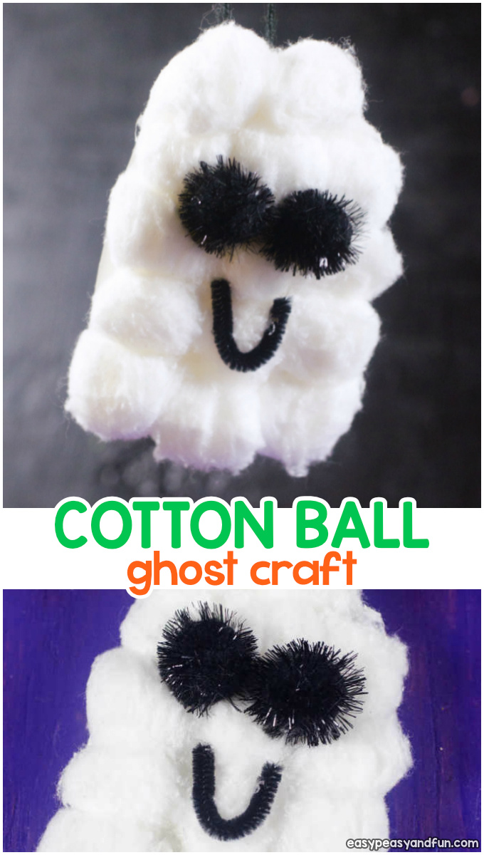Cotton ball ghost craft for kids. Simple Halloween craft idea for kids.