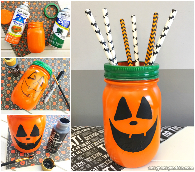 Pumpkin Mason Jar. Halloween craft for kids.