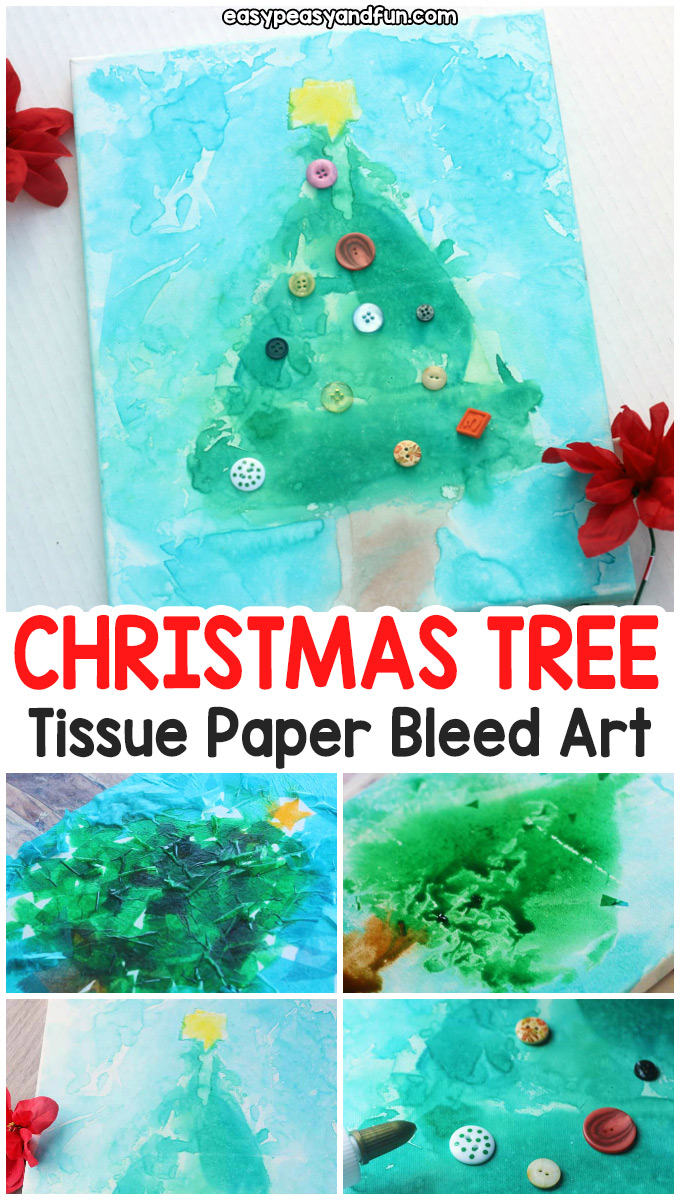 Christmas Tree Tissue Paper Bleed Art - a great Christmas craft for kids to make