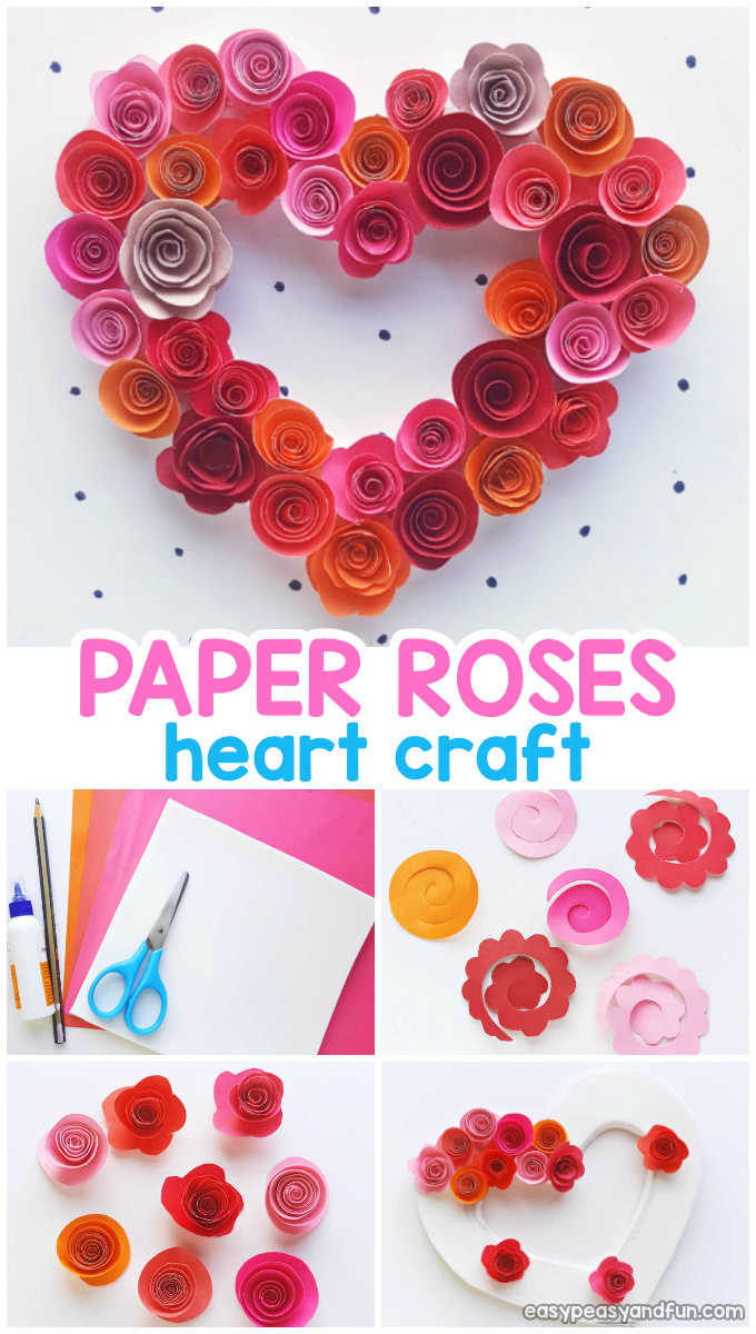 Paper Roses Heart Craft Idea - this wonderful craft for kids is great for Valentines day of Mother's day.