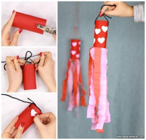 Valentines Day Windsock Toilet Paper Roll Craft Idea