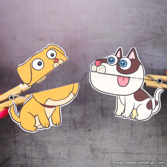 Printable clothespin dog puppet