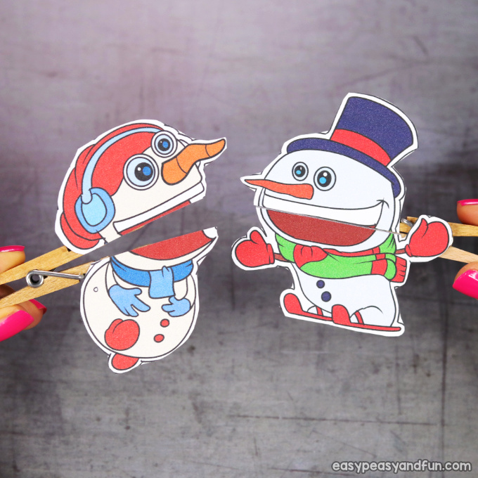 Clothespin Snowman Puppets Printable