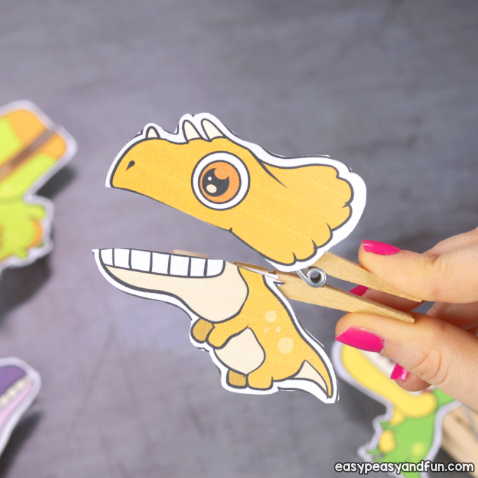 Printable Triceratops Clothespin Puppet 