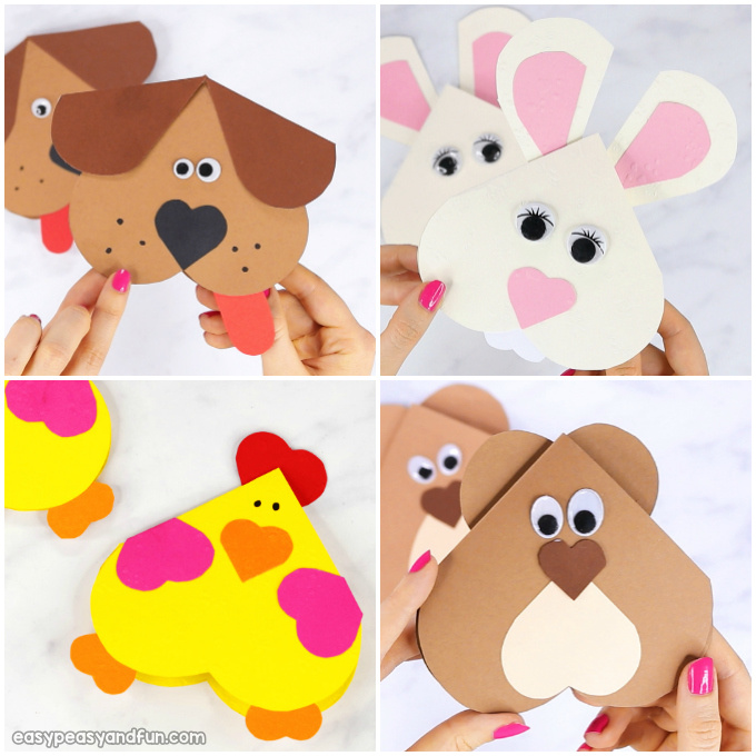 Heart Animals Valentines Day Cards for Kids