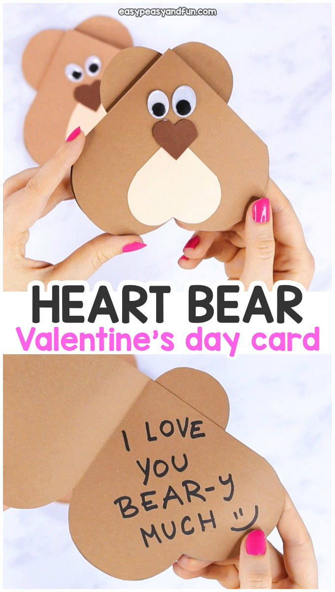 Heart Bear Valentines Day Craft for Kids - Cute and Easy Valentines Day Card Idea