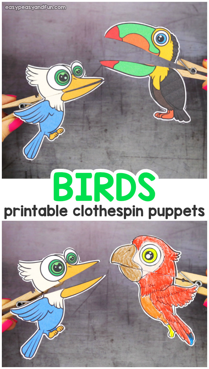 Printable Birds Clothespin Puppets