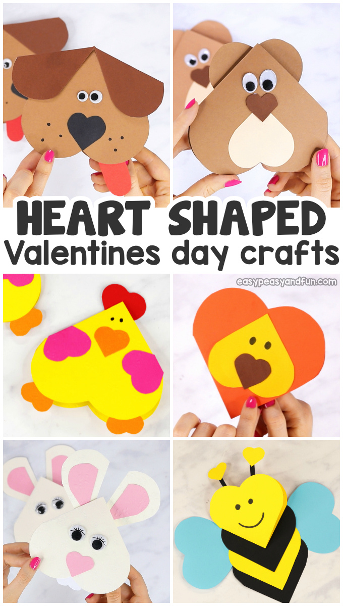 Heart Animals Crafts - Valentines Heart Shaped Animals - Easy Peasy and Fun