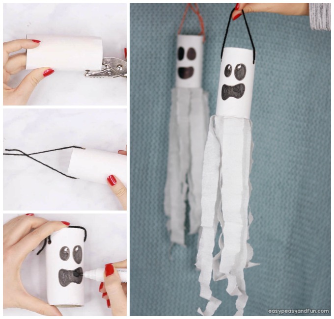 Ghost Windsock Toilet Paper Roll Craft for Kids