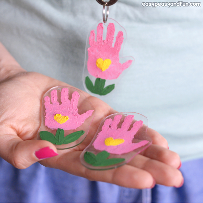 Shrinky Dinks Flower Handprint Keychain for Mothers Day