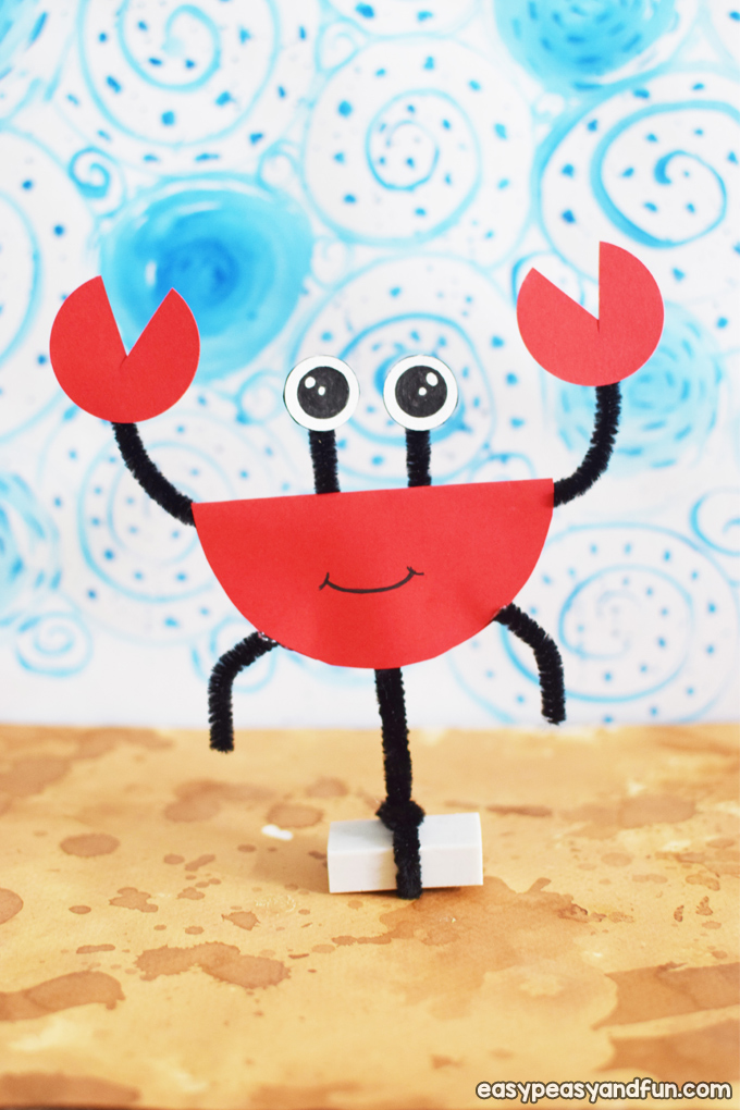 Pipe cleaner and paper crab craft made by children
