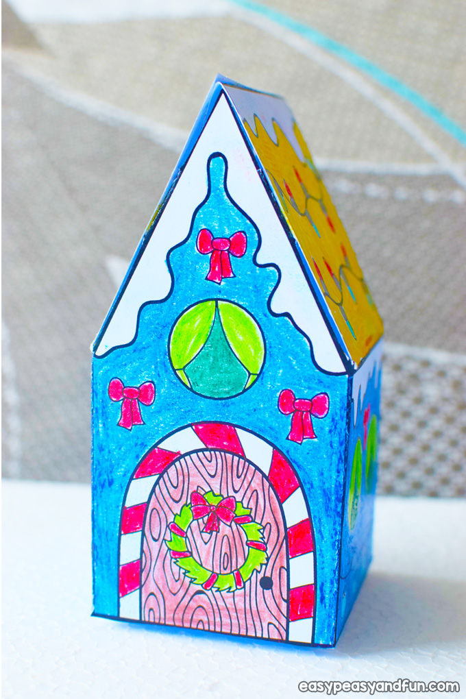 Christmas paper house craft made by kids