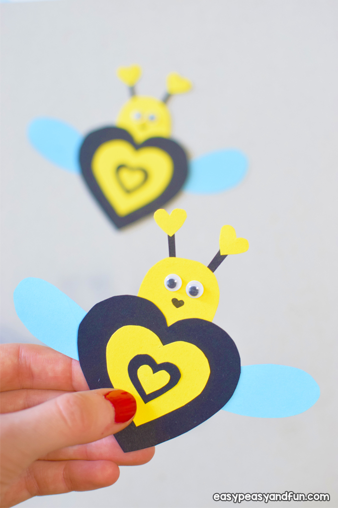 Paper crafts with bees for Valentine's Day for children