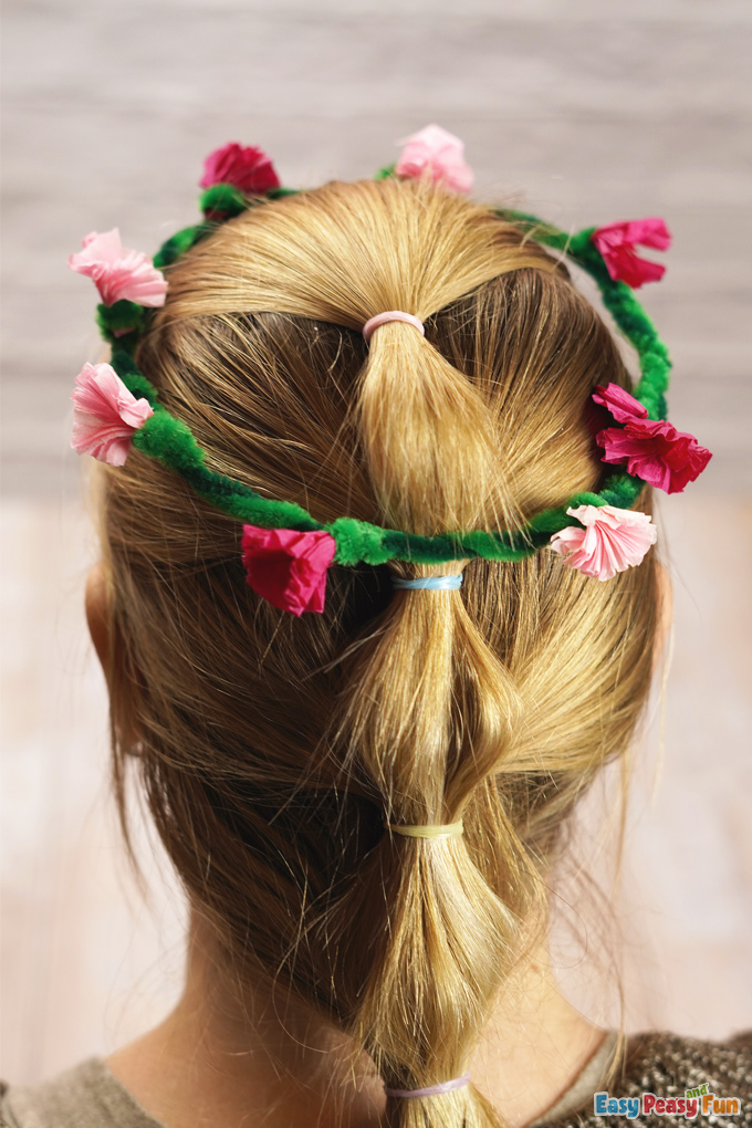 Making your own head wreath is easy.  Follow this DIY hair wreath tutorial.