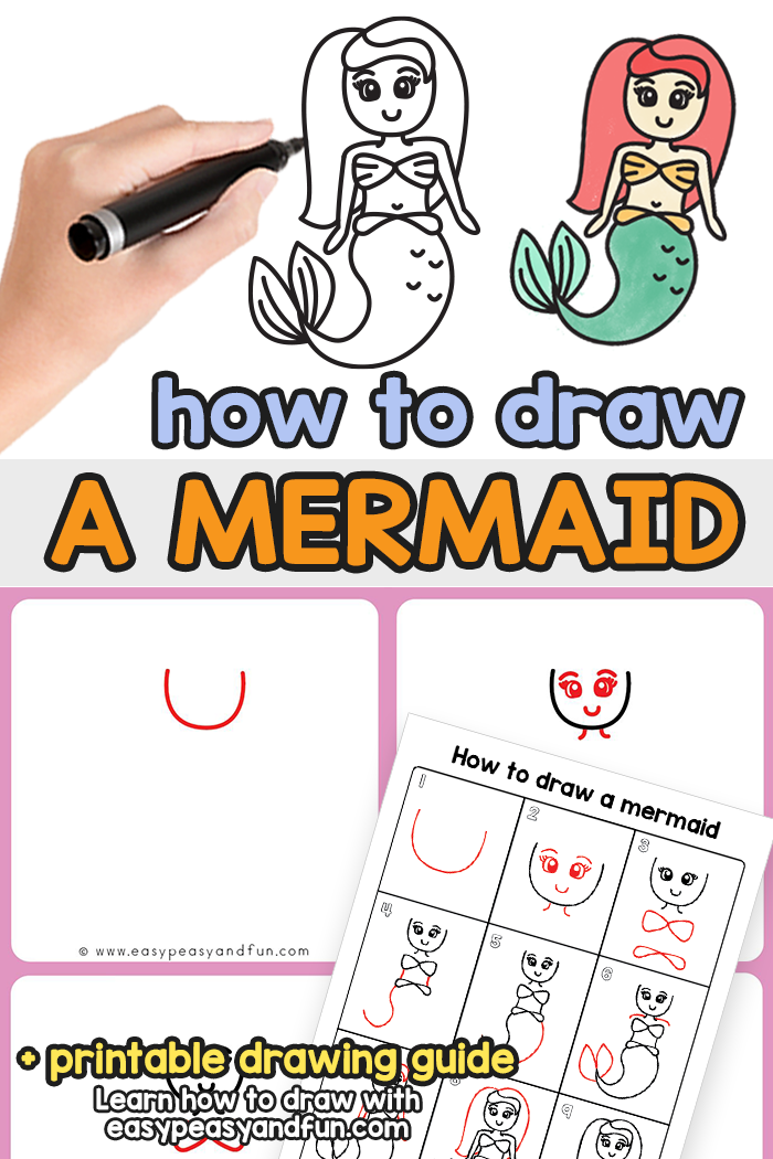 Instructions on how to draw a mermaid step by step