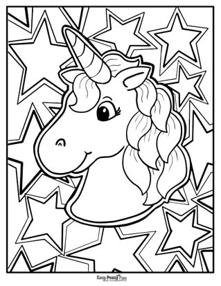 Unicorn and Stars Coloring Page