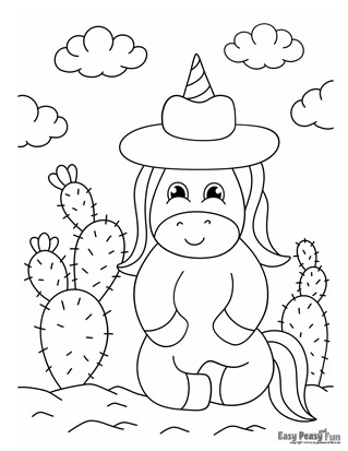 Unicorn in Desert Coloring Page