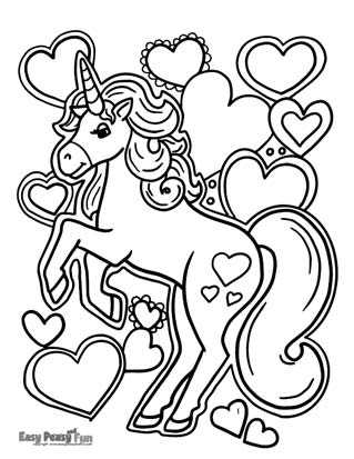 Unicorn with Hearts Coloring Sheet
