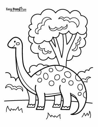 Dino and a Tree Coloring Pages