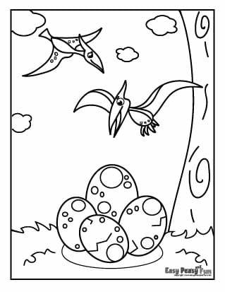 Dinosaur and eggs coloring sheet