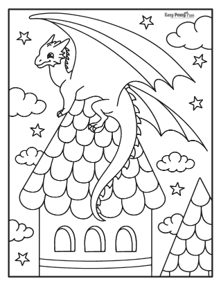 Castle and dragon coloring pages