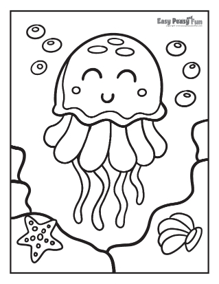 Coral reef and jellyfish coloring page
