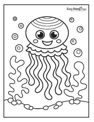 Happy jellyfish coloring page