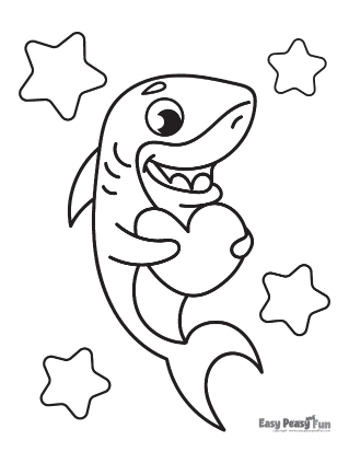 Shark with a Heart Coloring Page