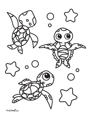 Three friends Turtle Coloring Pages