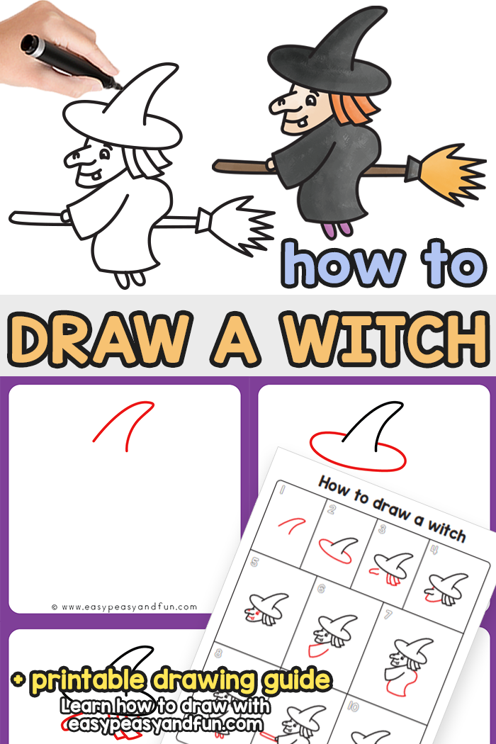 How to draw a witch step by step?