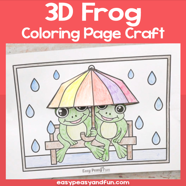 Frog 3D Coloring Page Craft Template