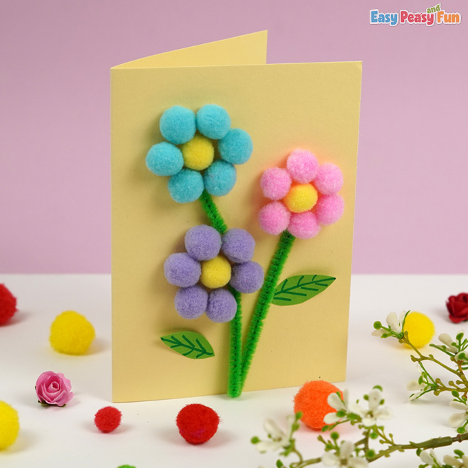 DIY Pompom Flowers Mother's Day Card