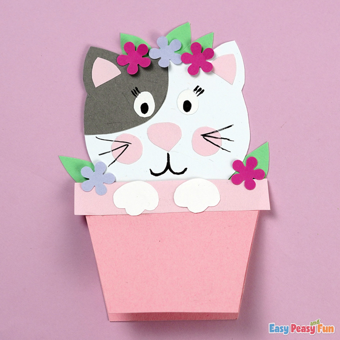 Paper Cat in a Pot Mothers Day Card