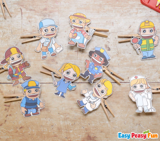 Community Workers Clothespin Puppets Printable