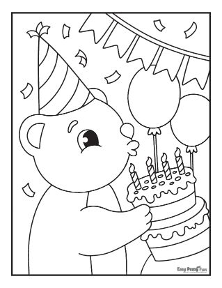 Bear Blowing Candles Coloring Page