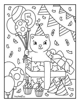 Cat At a Party Coloring Page