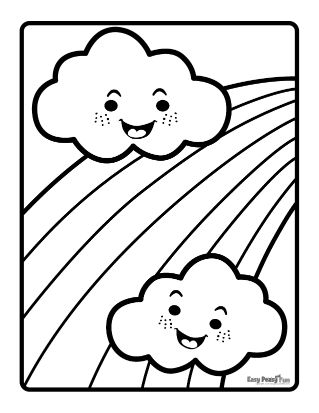 Happy Clouds Above Rainbow Coloring Page