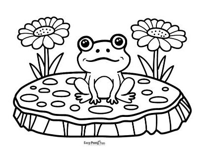 Frog and Flowers Coloring Page
