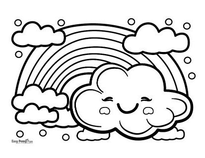 Smiling Cloud and Rainbow Coloring Page